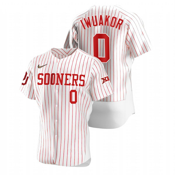Mens Youth Oklahoma Sooners #0 Victor Iwuakor White Pinstripe College Baseball Limited Jersey