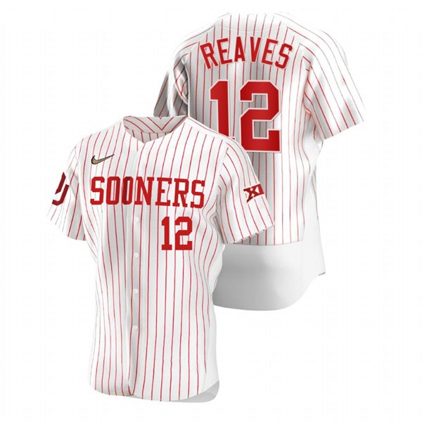 Mens Youth Oklahoma Sooners #12 Austin Reaves White Pinstripe College Baseball Limited Jersey