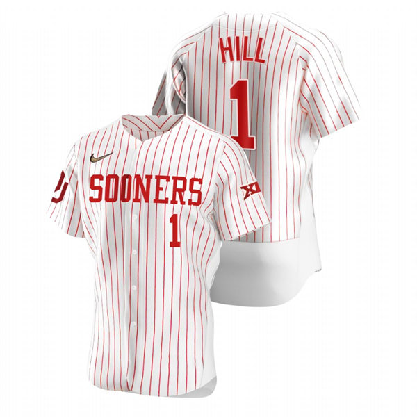 Mens Youth Oklahoma Sooners #1 Jalen Hill White Pinstripe College Baseball Limited Jersey