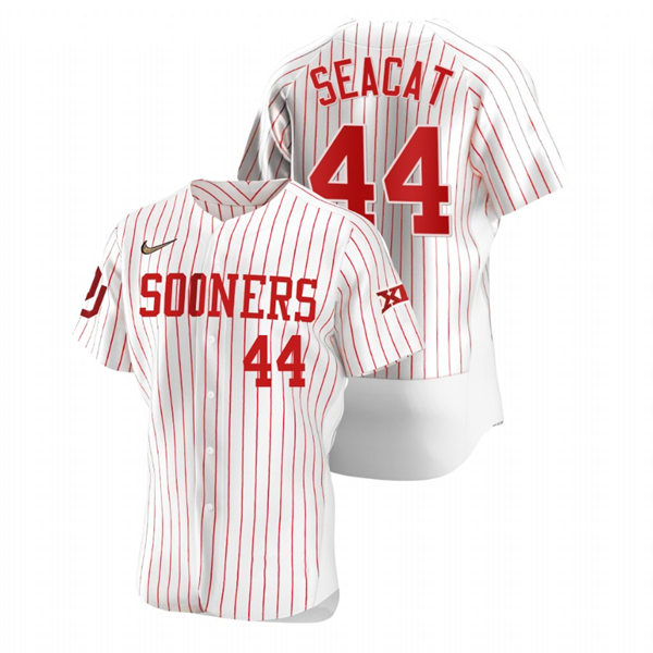 Mens Youth Oklahoma Sooners #44 Blake Seacat White Pinstripe College Baseball Limited Jersey