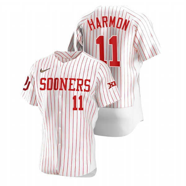 Mens Youth Oklahoma Sooners #11 De'Vion Harmon White Pinstripe College Baseball Limited Jersey