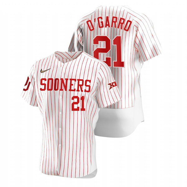 Mens Youth Oklahoma Sooners #21 Josh O'Garro White Pinstripe College Baseball Limited Jersey