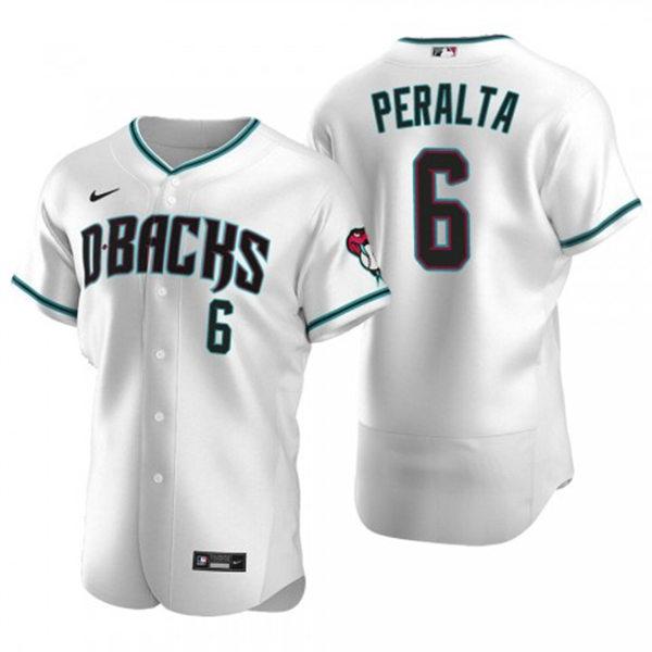 Men's Arizona Diamondbacks #6 David Peralta White Teal Alternate FlexBase Player Jersey