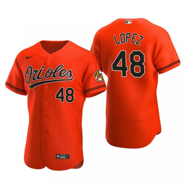 Mens Baltimore Orioles #48 Jorge Lopez Orange Alternate FlexBase Player Jersey