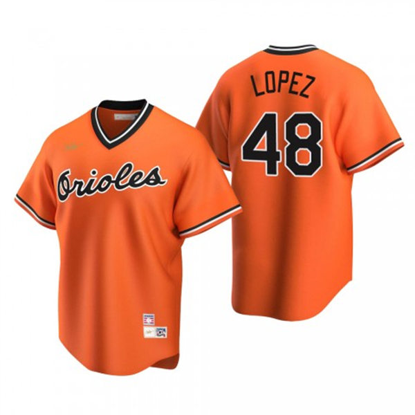 Mens Baltimore Orioles #48 Jorge Lopez Nike Orange Cooperstown Collection Jersey