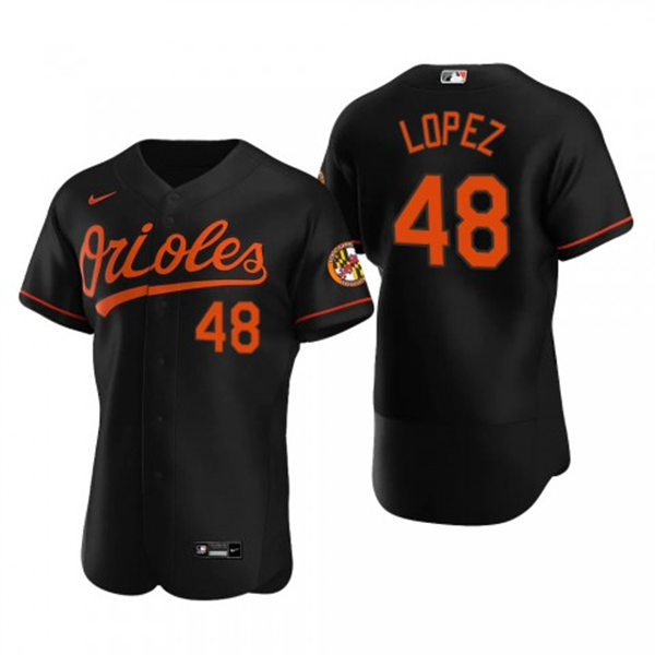 Mens Baltimore Orioles #48 Jorge Lopez Black Alternate FlexBase Player Jersey