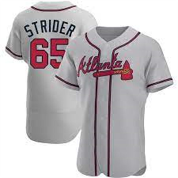Mens Atlanta Braves #65 Spencer Strider Gray Road FlexBase Player Jersey