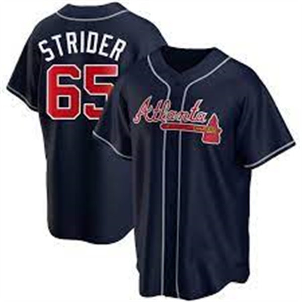 Mens Atlanta Braves #65 Spencer Strider Navy Alternate Cool Base Player Jersey