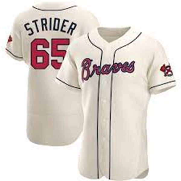 Mens Atlanta Braves 65 Spencer Strider Gray Road FlexBase Player Jersey