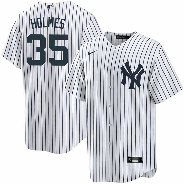 Men's New York Yankees #35 Clay Holmes White Home with Name Cool Base Player Jersey