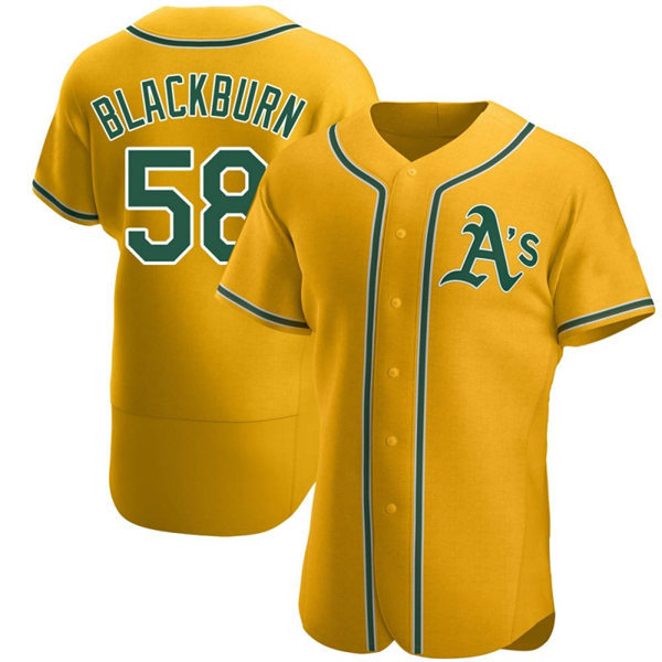 Men's Oakland Athletics #58 Paul Blackburn Gold Alternate FlexBase Jersey