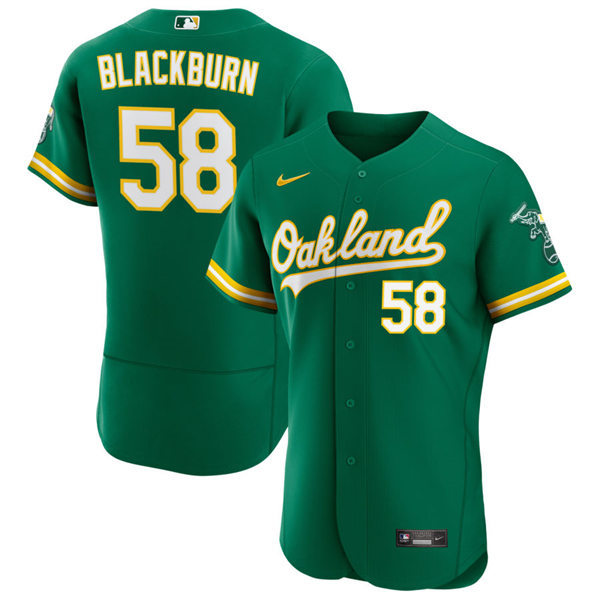 Men's Oakland Athletics #58 Paul Blackburn Kelly Green Alternate FlexBase Jersey