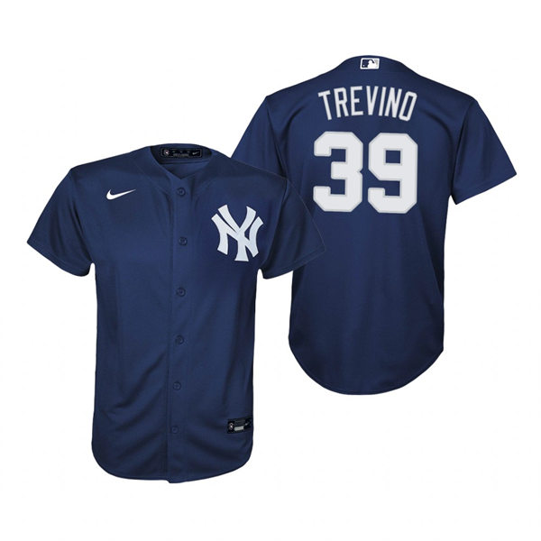 Youth New York Yankees #39 Jose Trevino Navy Alternate With Name Cool Base Jersey