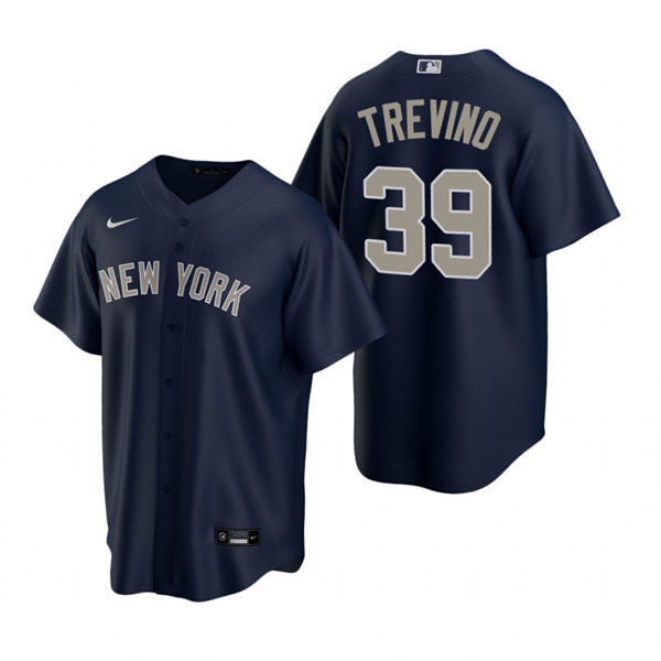 Mens New York Yankees #39 Jose Trevino Navy Gray Alternate 2nd with Name Cool Base Jersey