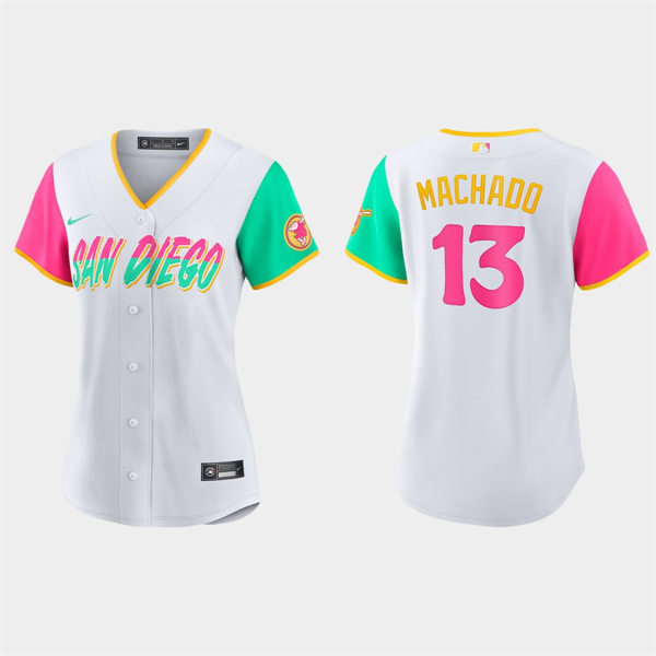 Women San Diego Padres #13 Manny Machado White 2022 City Connect Jersey