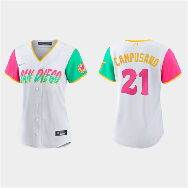 Women San Diego Padres #21 Luis Campusano White 2022 City Connect Jersey