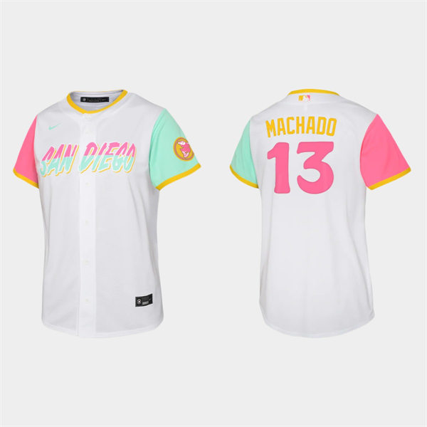 Youth San Diego Padres #13 Manny Machado White 2022 City Connect Jersey