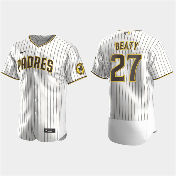 Mens San Diego Padres #27 Matt Beaty White Brown Pinstripe Home FlexBase Player Jersey