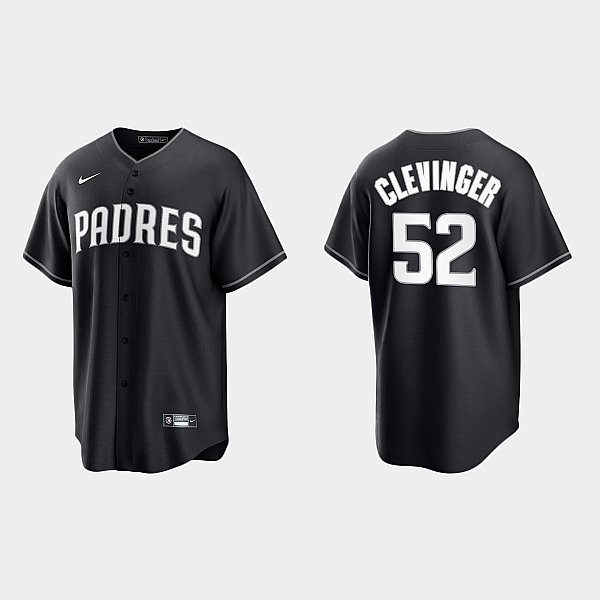 Mens San Diego Padres #52 Mike Clevinger Nike Black White Collection Jersey