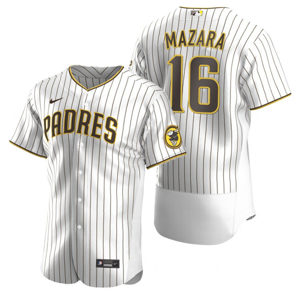 Mens San Diego Padres #16 Nomar Mazara White Brown Pinstripe Home FlexBase Player Jersey