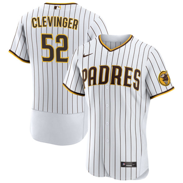 Mens San Diego Padres #52 Mike Clevinger White Brown Pinstripe Home FlexBase Player Jersey