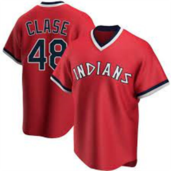 Mens Cleveland Guardians #48 Emmanuel Clase Red Pullover Cooperstown Collection Jersey