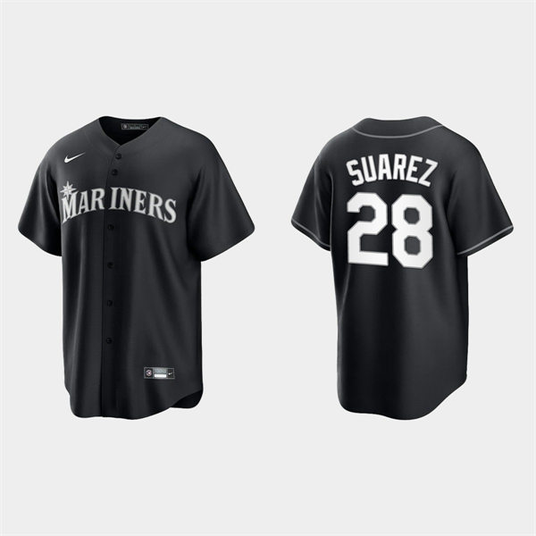 Mens Seattle Mariners #28 Eugenio Suarez Nike Black White Collection Jersey
