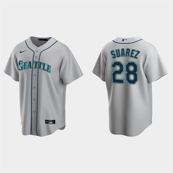 Mens Seattle Mariners #28 Eugenio Suarez Gray Road CoolBase Jersey