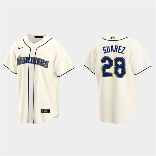 Mens Seattle Mariners #28 Eugenio Suarez Cream Alternate Cool Base Jersey