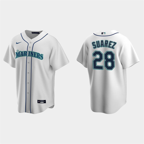 Mens Seattle Mariners #28 Eugenio Suarez White Home CoolBase Jersey