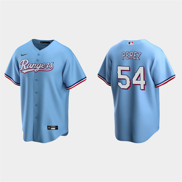 Mens Texas Rangers #54 Martin Perez Light Blue Alternate CoolBase Jersey