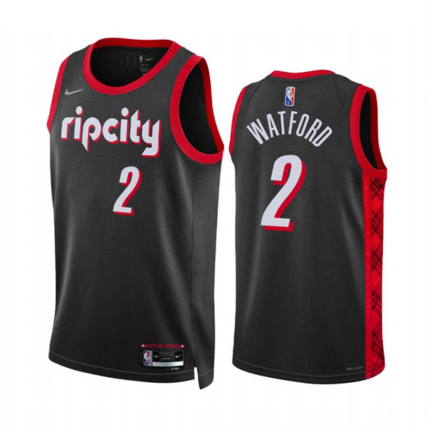 Mens Portland Trail Blazers #2 Trendon Watford Black Diamond Badge 2021-22 Icon Edition Jersey