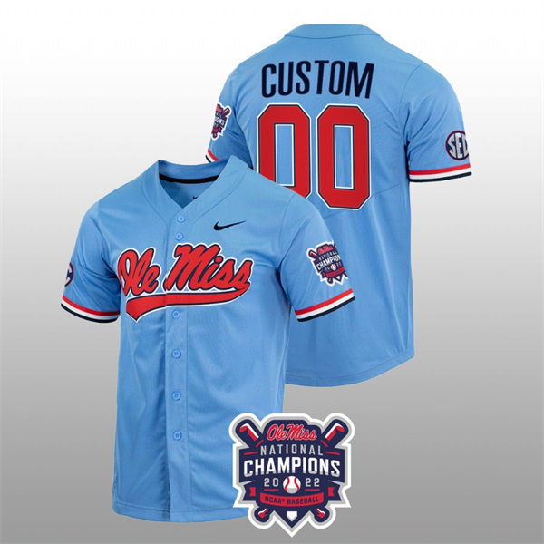 Mens Youth Ole Miss Rebels Custom Nike Powder Blue 2022 College Baseball World Series Champions Jersey