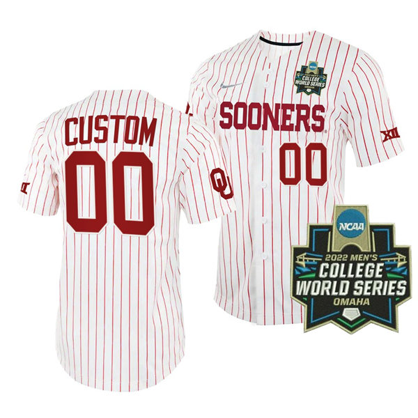 Mens Youth Oklahoma Sooners Custom Nike White Pinstripe 2022 College World Series Baseball Jersey