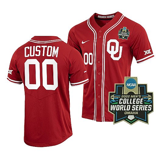 Mens Youth Oklahoma Sooners Custom Nike Crimson With Strip 2022 College World Series Baseball Jersey