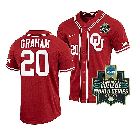 Mens Youth Oklahoma Sooners #20 Peyton Graham Crimson With Strip 2022 College World Series Baseball Jersey