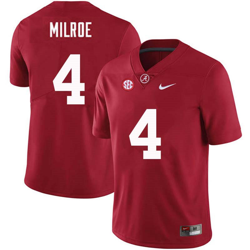 Men's Youth Alabama Crimson Tide #4 Jalen Milroe Crimson College Football Game Jersey