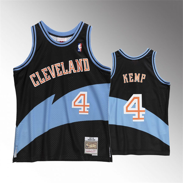 Men's Cleveland Cavaliers #4 Shawn Kemp Black Blue Mitchell & Ness 1997-98 Hardwood Classics Jersey