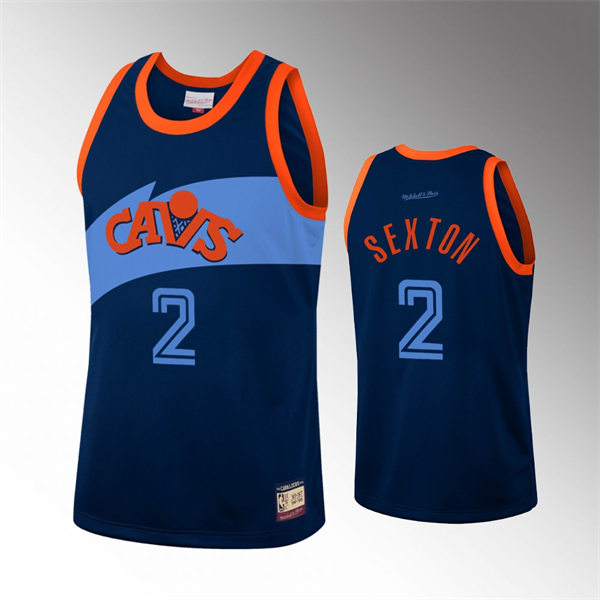 Mens Cleveland Cavaliers #2 Collin Sexton Navy Blue Team Heritage Jersey