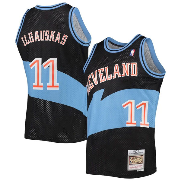 Mens Cleveland Cavaliers #11 Zydrunas Ilgauskas Black Blue Mitchell & Ness 1997-98 Hardwood Classics Jersey