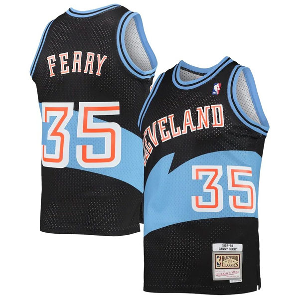 Mens Cleveland Cavaliers #35 Danny Ferry Black Blue Mitchell & Ness 1997-98 Hardwood Classics Jersey