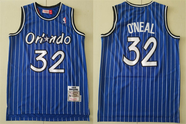 Mens Orlando Magic #32 Shaquille O'neal Blue Pinstripe 1994-95 Throwback Jersey