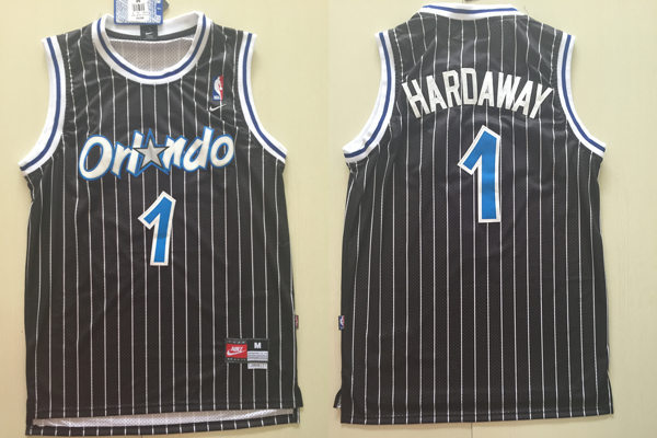Men's Orlando Magic #1 Penny Hardaway Nike Black Pinstripe Retro Jersey