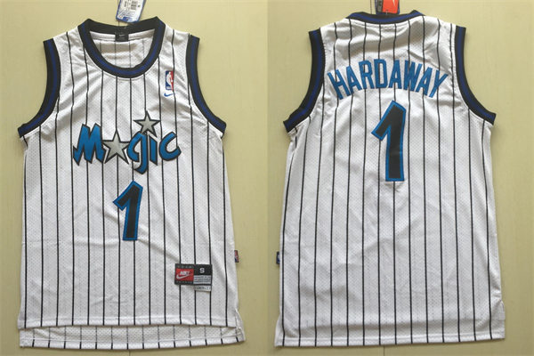 Men's Orlando Magic #1 Penny Hardaway Nike White Pinstripe Retro Jersey