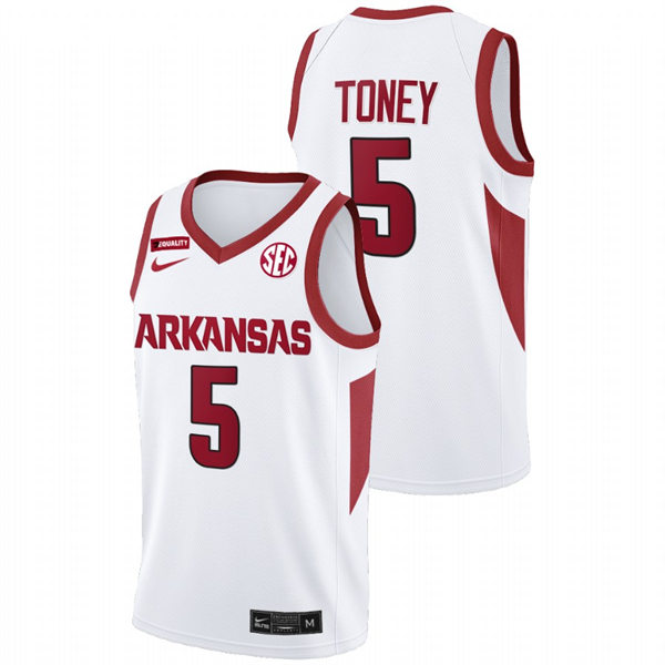 Mens Youth Arkansas Razorbacks #5 Au'Diese Toney White Home College Basketball Game Jersey