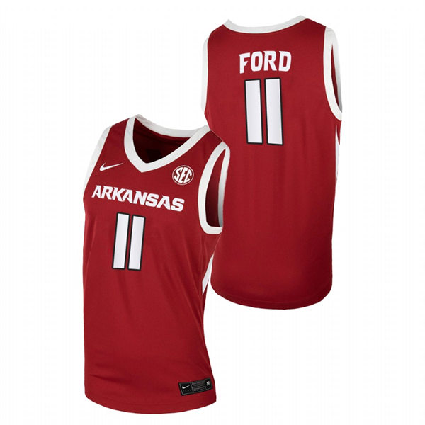 Mens Youth Arkansas Razorbacks #11 Derrian Ford  Cardinal Away College Basketball Game Jersey