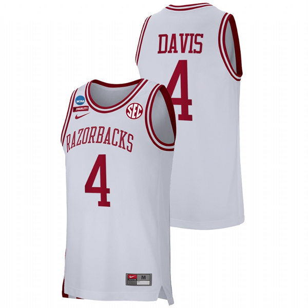 Mens Youth Arkansas Razorbacks #4 Davonte Davis White College Basketball Retro Edition Jersey