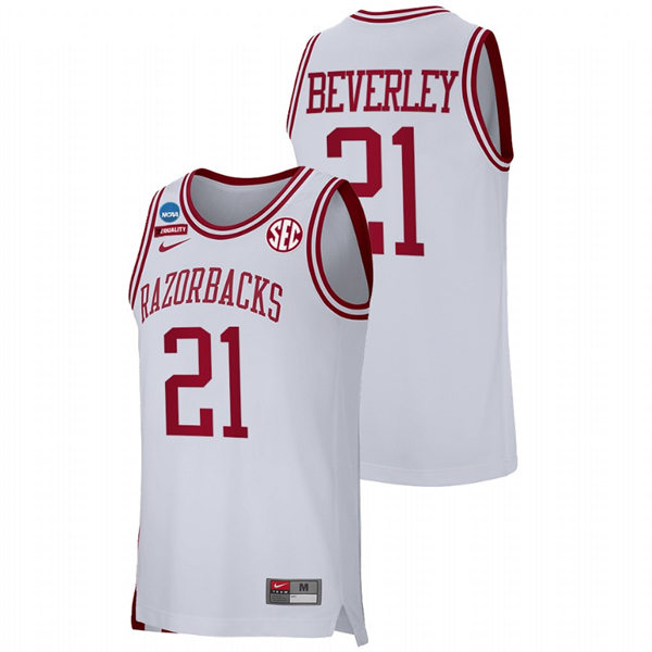Mens Youth Arkansas Razorbacks #21 Patrick Beverley White College Basketball Retro Edition Jersey