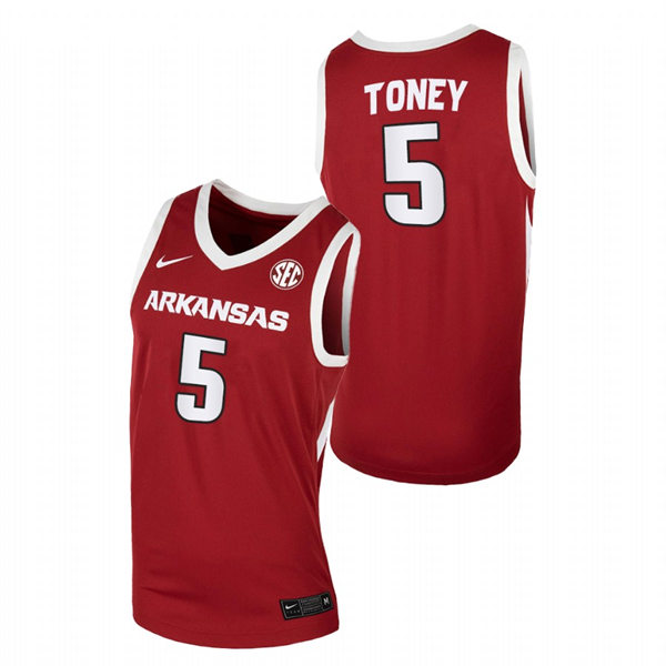 Mens Youth Arkansas Razorbacks #5 Au'Diese Toney  Cardinal Away College Basketball Game Jersey