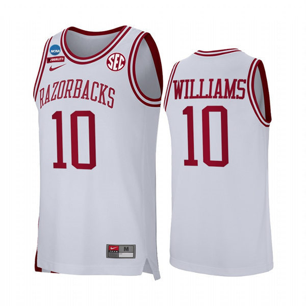 Mens Youth Arkansas Razorbacks #10 Jaylin Williams White College Basketball Retro Edition Jersey
